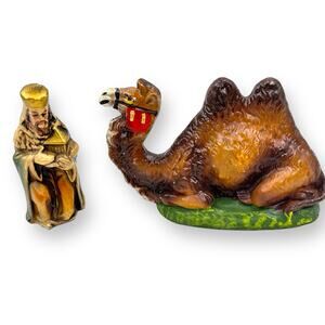Vintage Nativity Camel and King figurines putz plaster mache Germany Japan